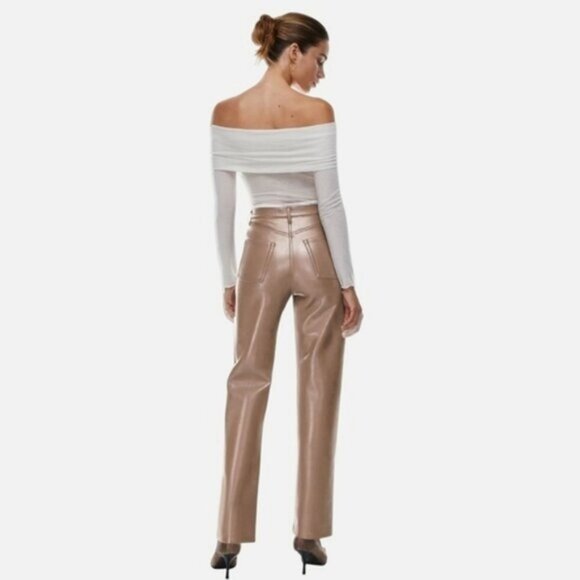 ARITZIA WILFRED "MELINA" Straight Fit Tan Vegan Leather Pants- New - Picture 5 of 15